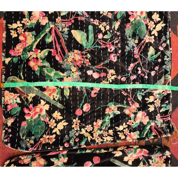 Set Of 2 Artistic Velvet Floral Quilted Black Pillow Covers.  21 inch - Picture 7 of 9